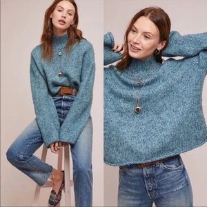 Anthropologie Moth Sparkle Knit Tinsel Mock Neck Turtleneck Sweater Blue Medium